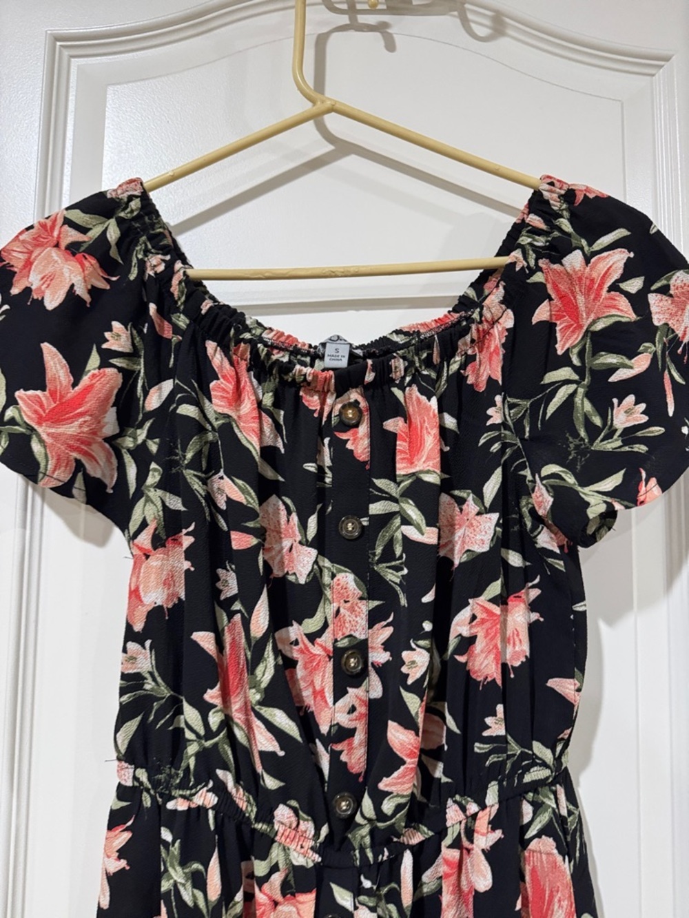 Women’s Black One-Shoulder Floral Dress with Pink Lily Print / AA47 - Picture 3 of 5